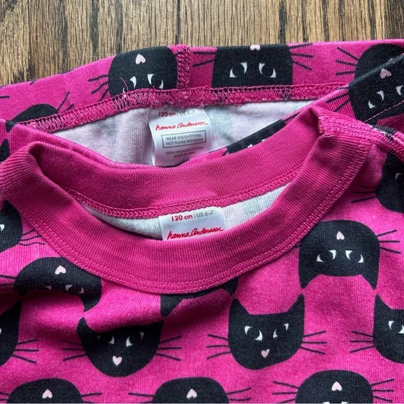 Hanna Andersson Pink and Black Cat Print Long John Pajamas - Picture 2 of 2
